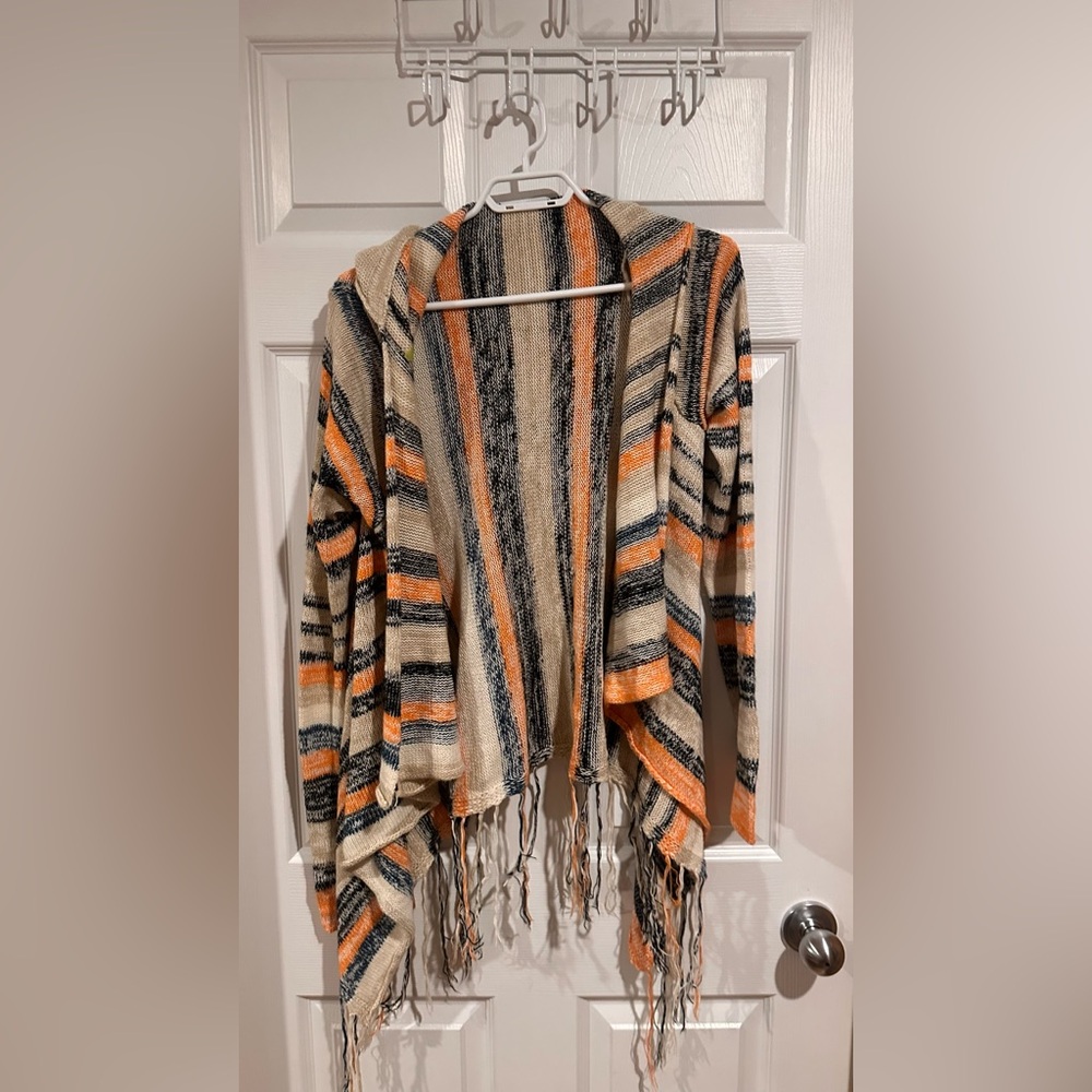 💚 Hooded Striped Knit Cardigan with Fringe